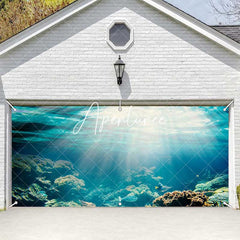 Aperturee - Aperturee Sunshine Blue Undersea Coral Fish Garage Door Banner