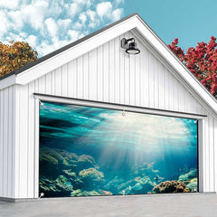 Aperturee - Aperturee Sunshine Blue Undersea Coral Fish Garage Door Banner