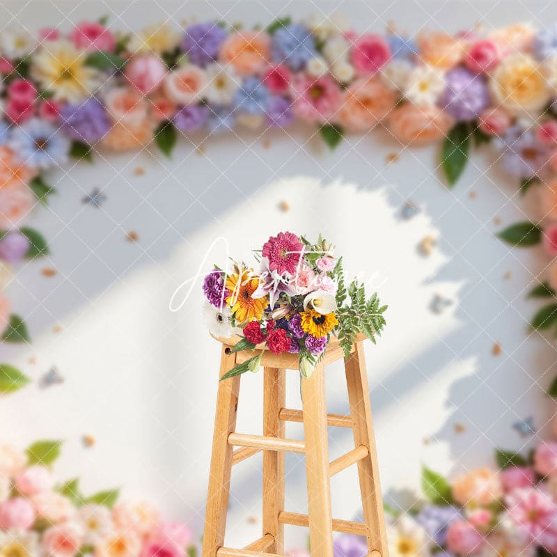 Aperturee - Aperturee Sunshine Floral Arch White Wall Spring Vibe Backdrop