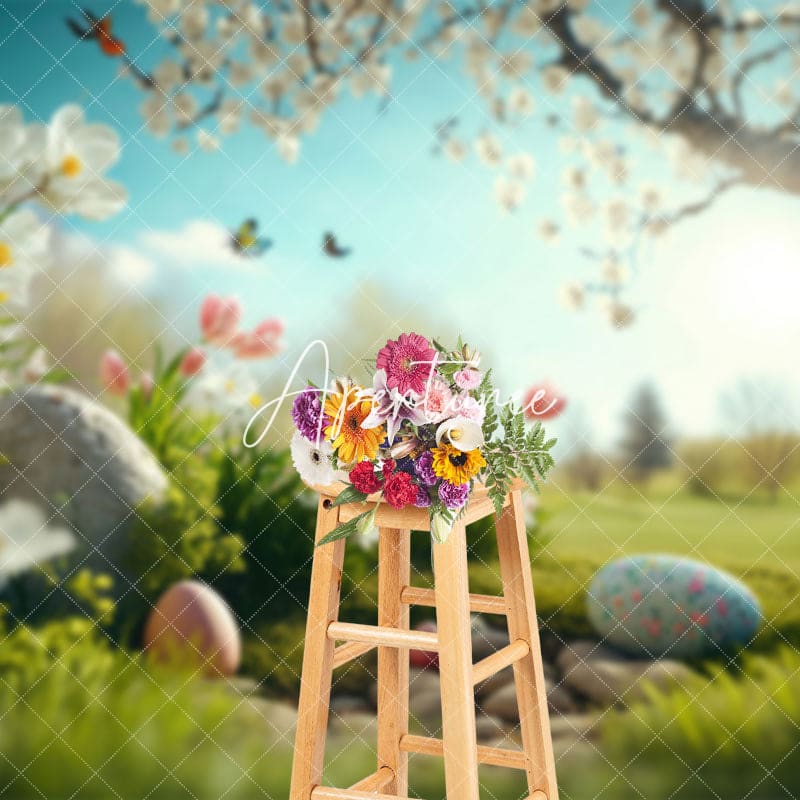 Aperturee - Aperturee Sunshine Spring Floral Grass Eggs Easter Backdrop