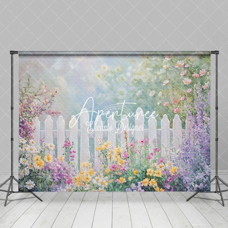 Aperturee - Aperturee Sunshine Wildflowers Fence Spring Scenery Backdrop