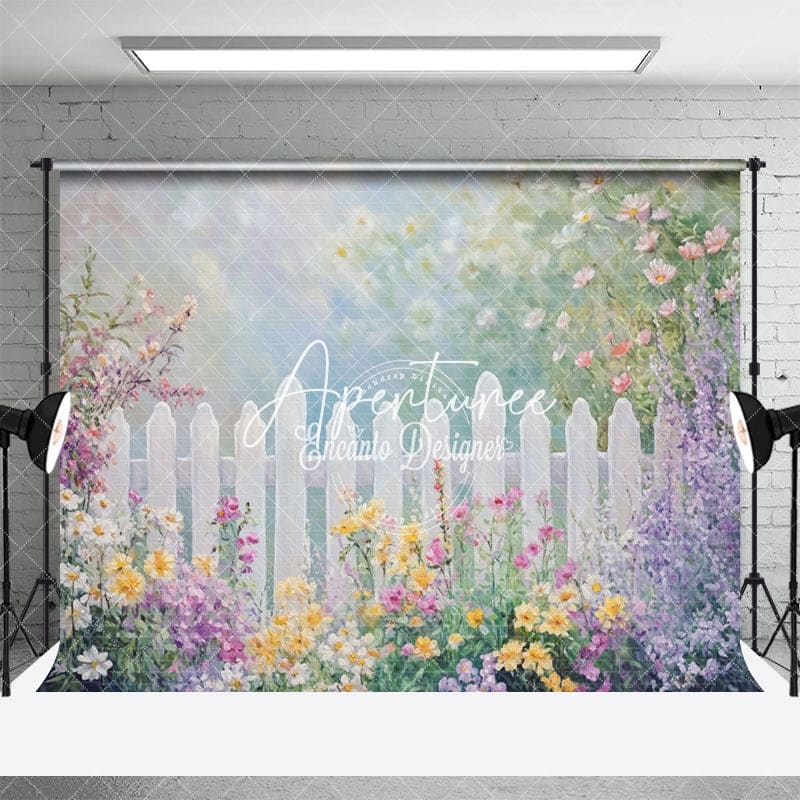 Aperturee - Aperturee Sunshine Wildflowers Fence Spring Scenery Backdrop