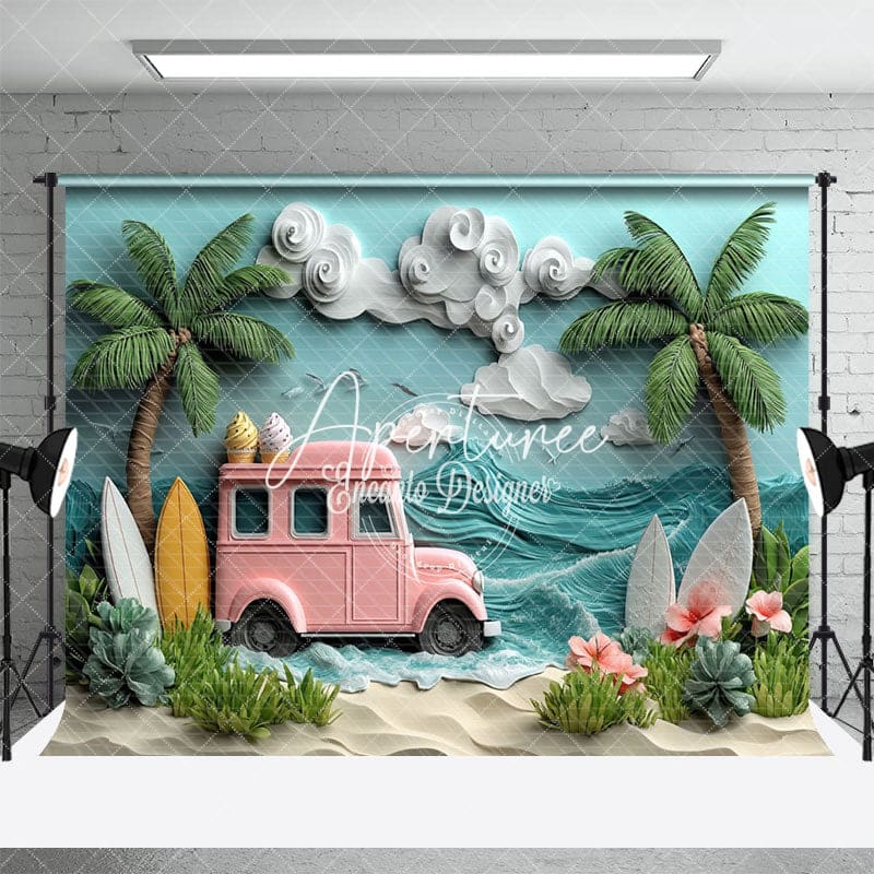 Aperturee - Aperturee Surfboards Cartoon Truck Beach Floral Summer Backdrop