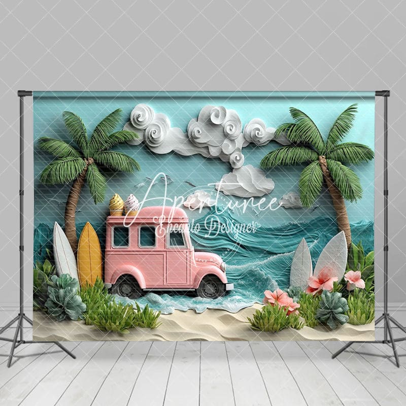 Aperturee - Aperturee Surfboards Cartoon Truck Beach Floral Summer Backdrop