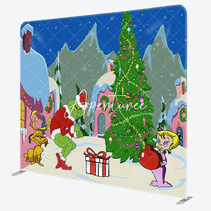 Aperturee - Aperturee Sweet Cartoon Grinch Whoville Tension Fabric Backdrop