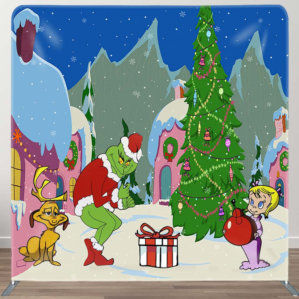 Aperturee - Aperturee Sweet Cartoon Grinch Whoville Tension Fabric Backdrop