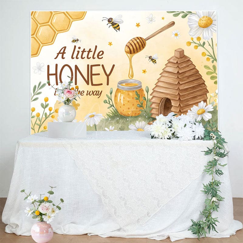 Aperturee - Aperturee Sweet Little Honey Cabin Floral Baby Shower Backdrop