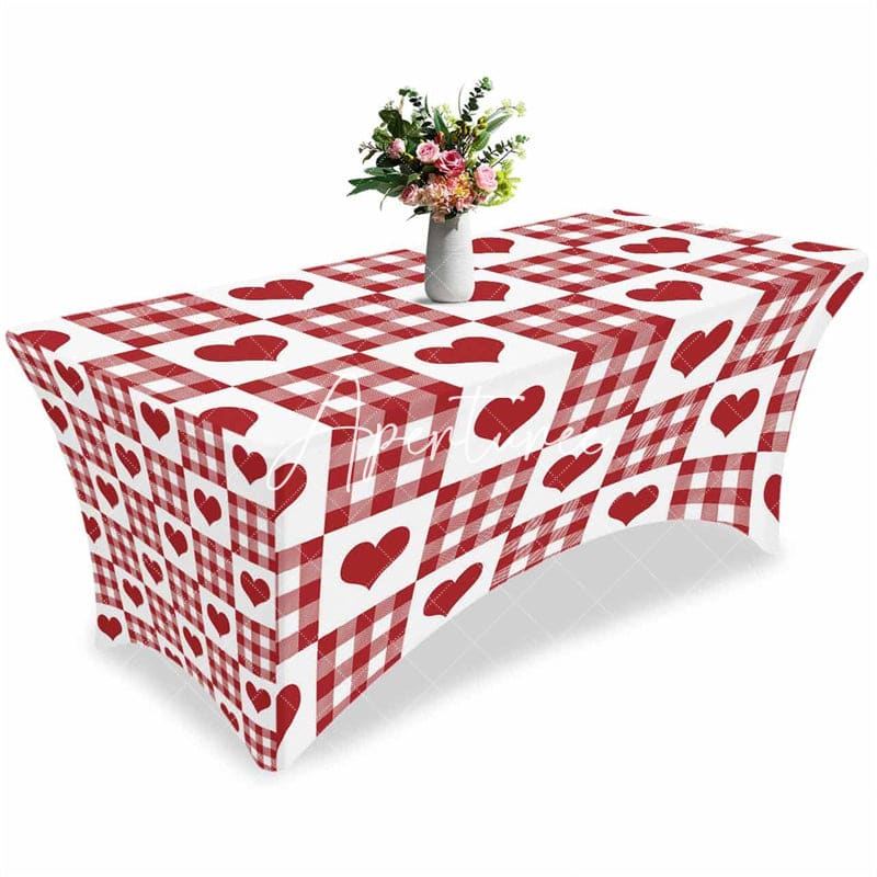 Aperturee - Aperturee Sweet Love Hearts Valentines Day Stretch Table Cover