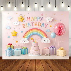 Aperturee - Aperturee Sweet Pink Cute Rainbow Clouds Birthday Backdrop