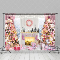 Aperturee - Aperturee Sweet Pinky Xmas Trees Light Happy Holiday Backdrop