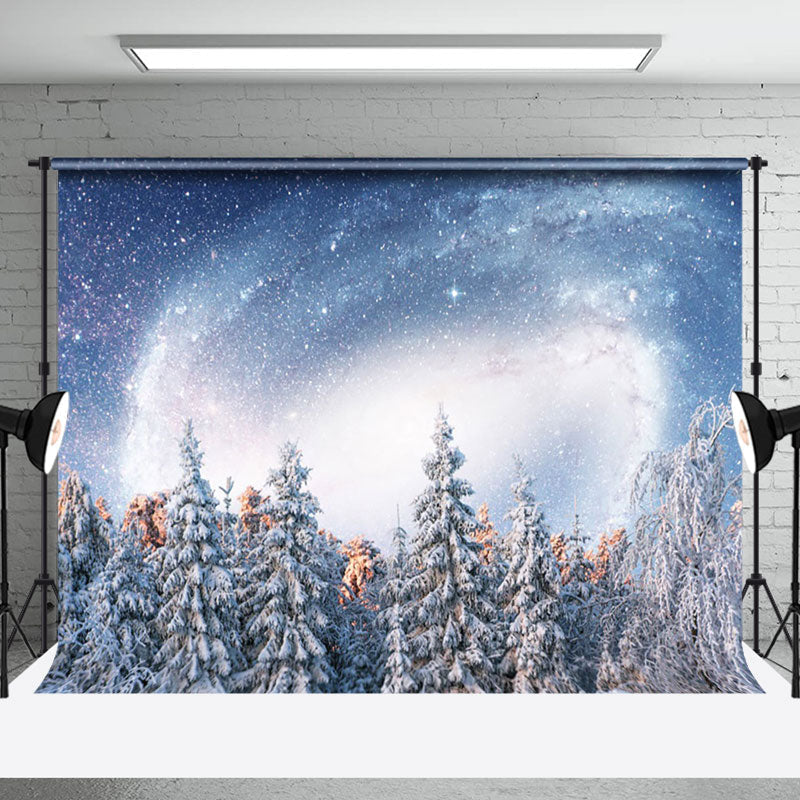 Aperturee - Aperturee Swirl Nebula Star White Snow Forest Winter Backdrop