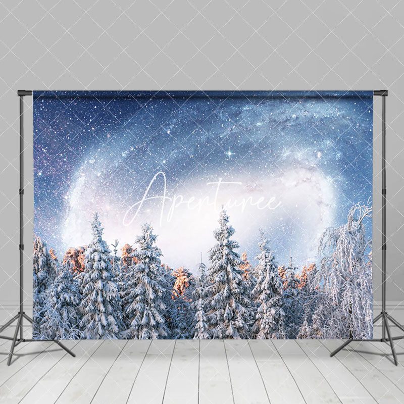 Aperturee - Aperturee Swirl Nebula Star White Snow Forest Winter Backdrop