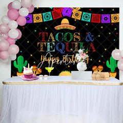 Aperturee - Aperturee Tacos Tequila Colorful Flags Happy Birthday Backdrop