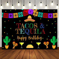 Aperturee - Aperturee Tacos Tequila Colorful Flags Happy Birthday Backdrop