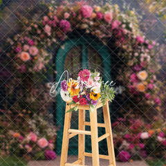 Aperturee - Aperturee Teal Garen Door Floral Natural Scene Spring Backdrop