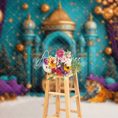 Aperturee - Aperturee Teal Islamic Architecture Tiger Cake Smash Backdrop