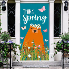 Aperturee - Aperturee Teal Think Spring Butterfly Groundhog Day Door Cover