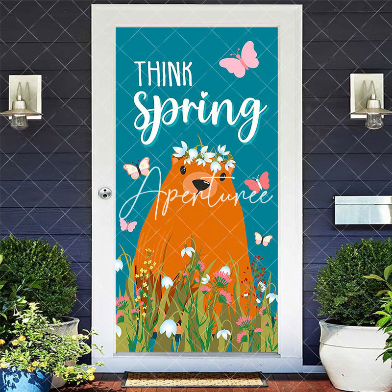 Aperturee - Aperturee Teal Think Spring Butterfly Groundhog Day Door Cover