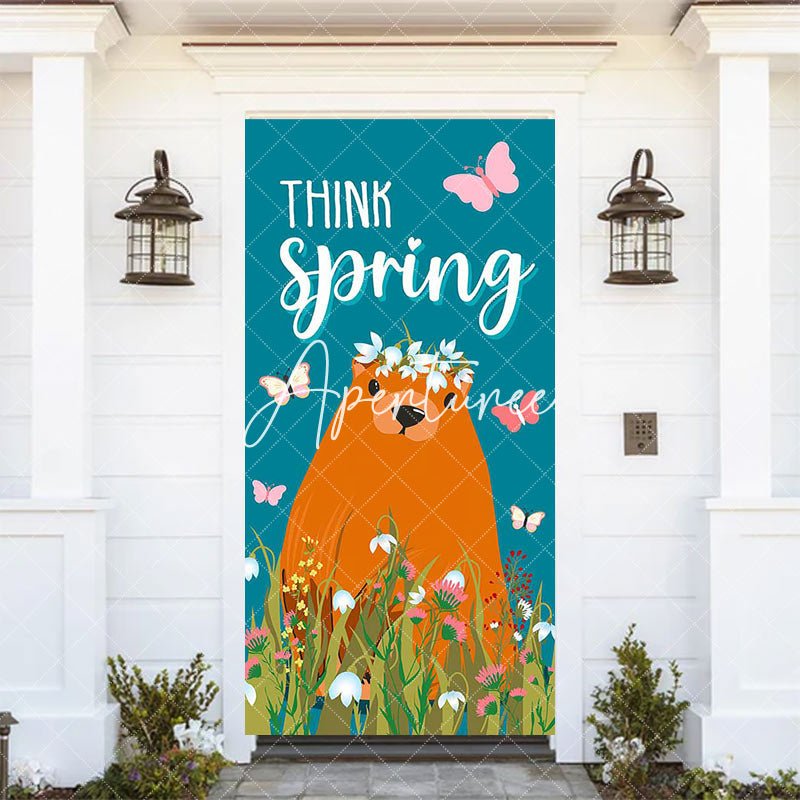 Aperturee - Aperturee Teal Think Spring Butterfly Groundhog Day Door Cover