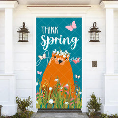 Aperturee - Aperturee Teal Think Spring Butterfly Groundhog Day Door Cover