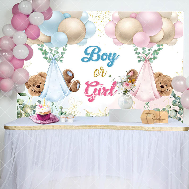 Aperturee - Aperturee Teddy Balloons Gender Reveal Baby Shower Backdrop