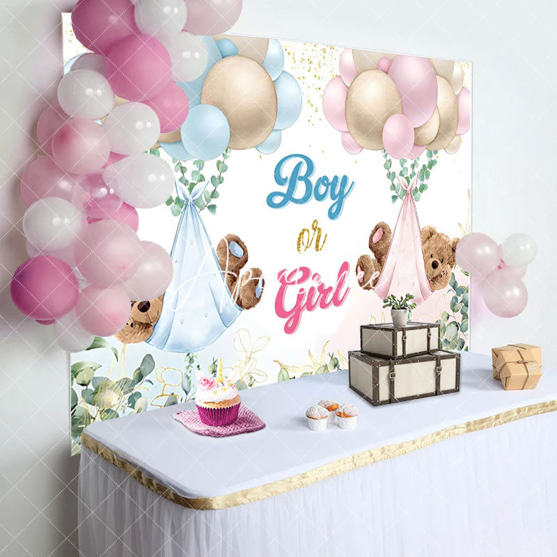 Aperturee - Aperturee Teddy Balloons Gender Reveal Baby Shower Backdrop