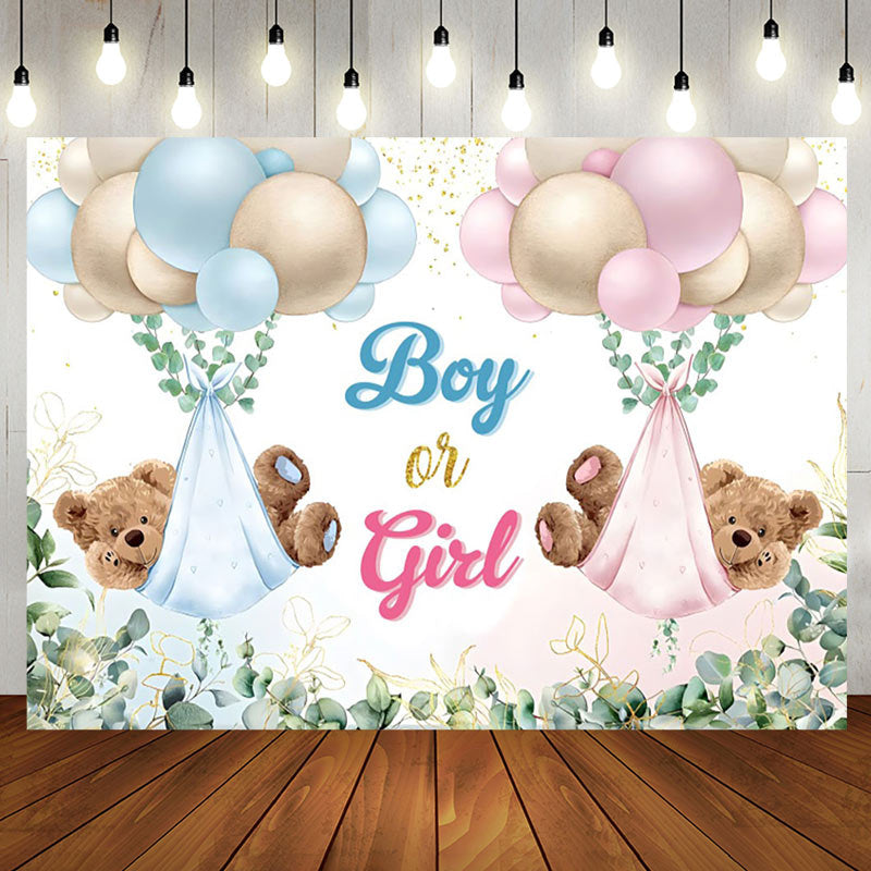 Aperturee - Aperturee Teddy Balloons Gender Reveal Baby Shower Backdrop