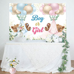 Aperturee - Aperturee Teddy Balloons Gender Reveal Baby Shower Backdrop