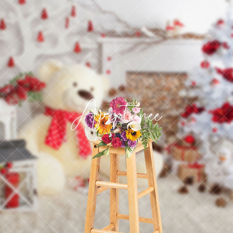 Aperturee - Aperturee Teddy Bear Leather Tree Stacks Christmas Backdrop