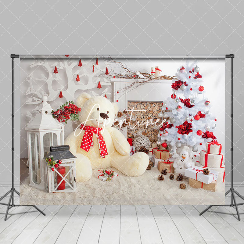 Aperturee - Aperturee Teddy Bear Leather Tree Stacks Christmas Backdrop