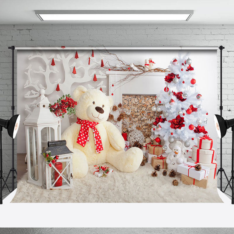 Aperturee - Aperturee Teddy Bear Leather Tree Stacks Christmas Backdrop