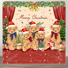 Aperturee - Aperturee Teddy Bear Merry Christmas Tension Fabric Backdrop