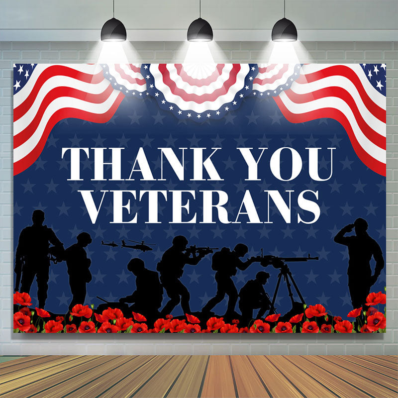 Aperturee - Aperturee Thank You Veterans USA Patriotic Party Backdrop