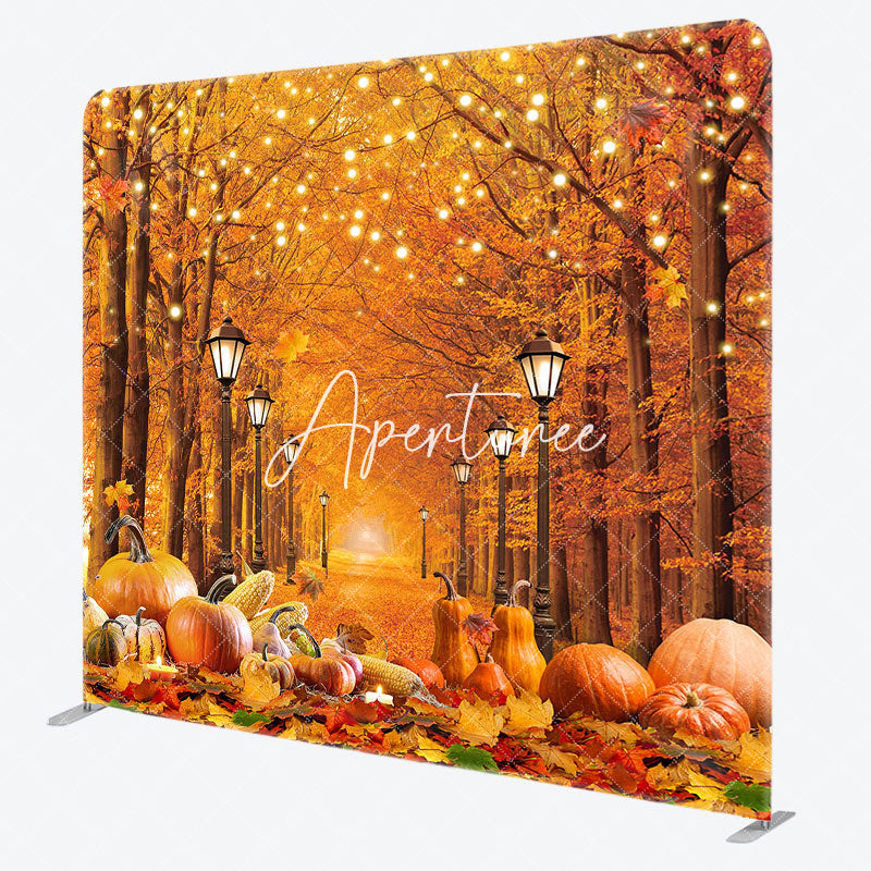 Aperturee - Aperturee Thanksgiving Autumn Maple Forest Pumpkin Backdrop