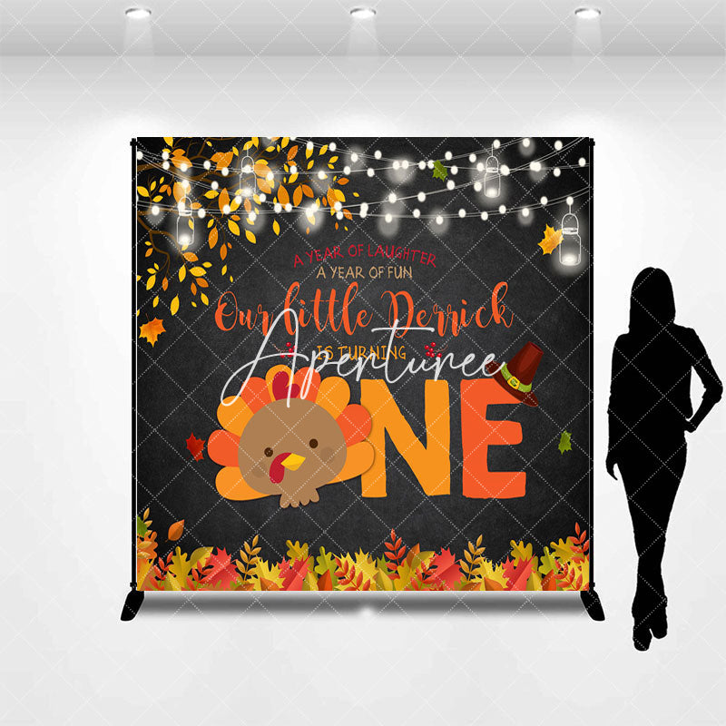 Aperturee - Aperturee Thanksgiving Turkey Custom Name 1st Birthday Backdrop