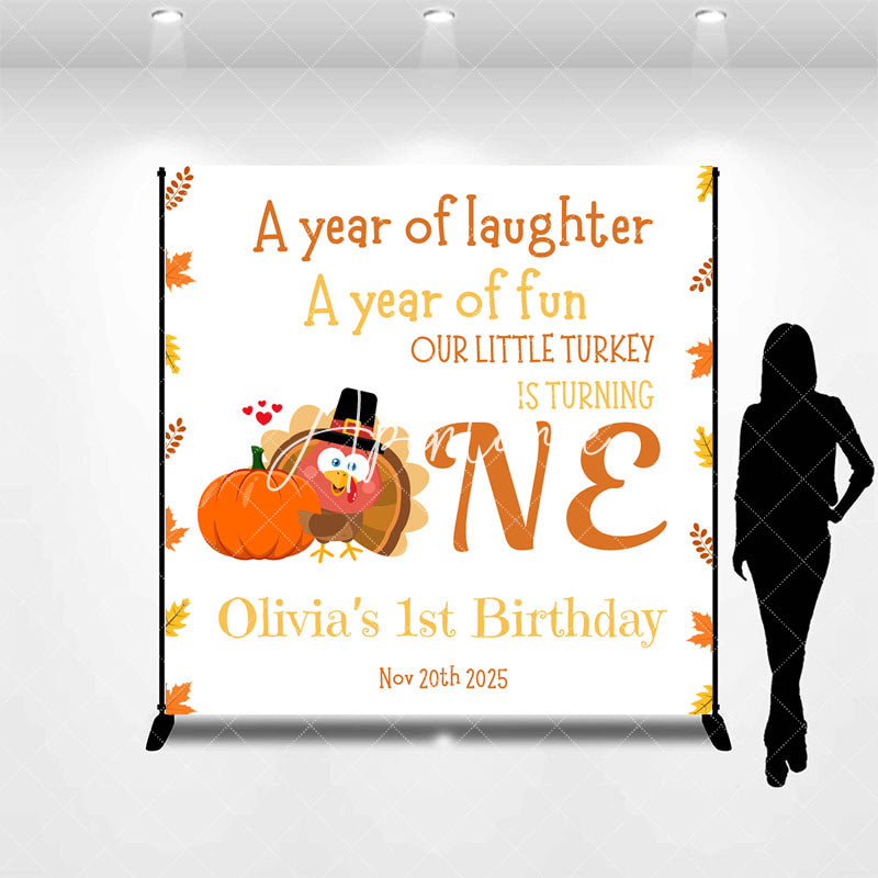 Aperturee - Aperturee Thanksgiving Turkey Custom Name One Birthday Backdrop