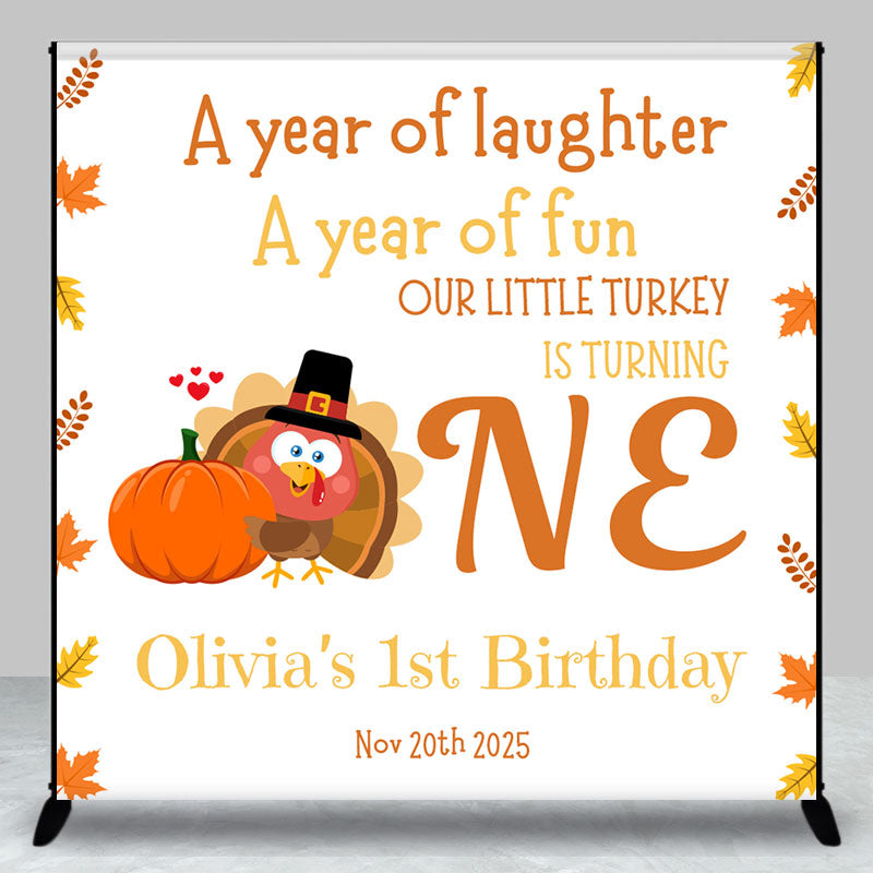 Aperturee - Aperturee Thanksgiving Turkey Custom Name One Birthday Backdrop