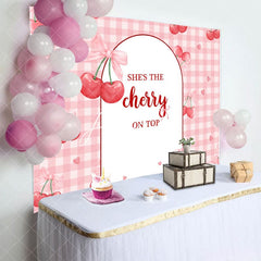 Aperturee - Aperturee The Cherry On Top Pink Plaid Baby Shower Backdrop