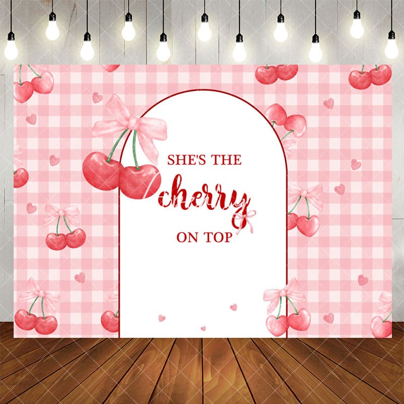 Aperturee - Aperturee The Cherry On Top Pink Plaid Baby Shower Backdrop