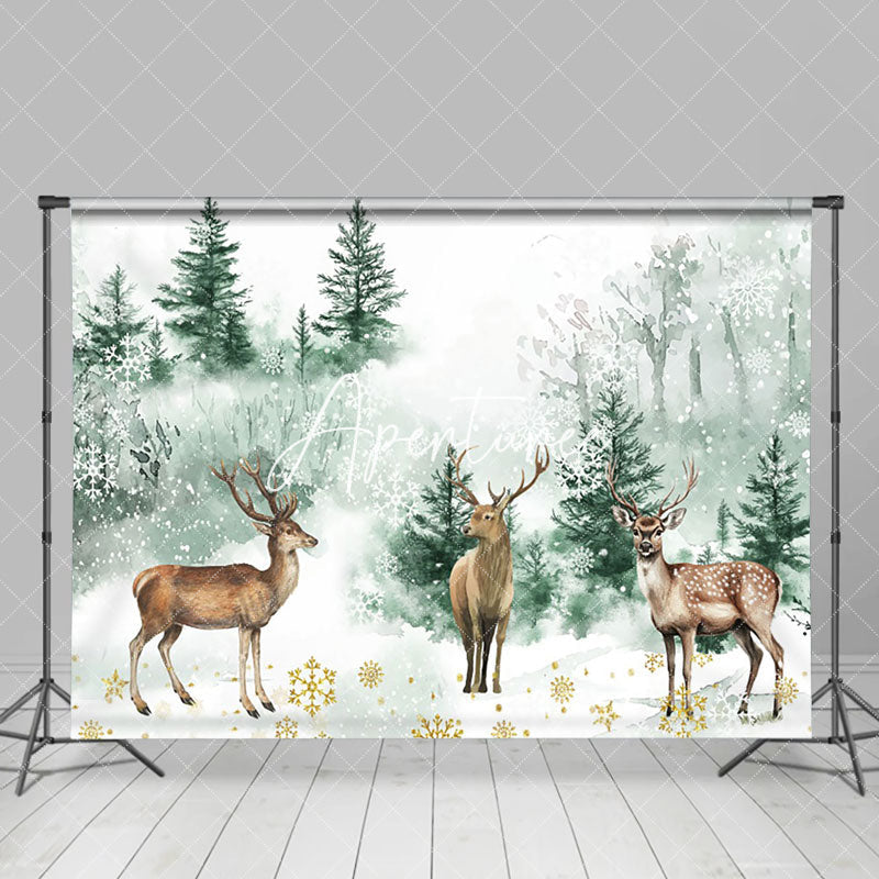 Aperturee - Aperturee Three Deer In The Woods Painting Forest Backdrop