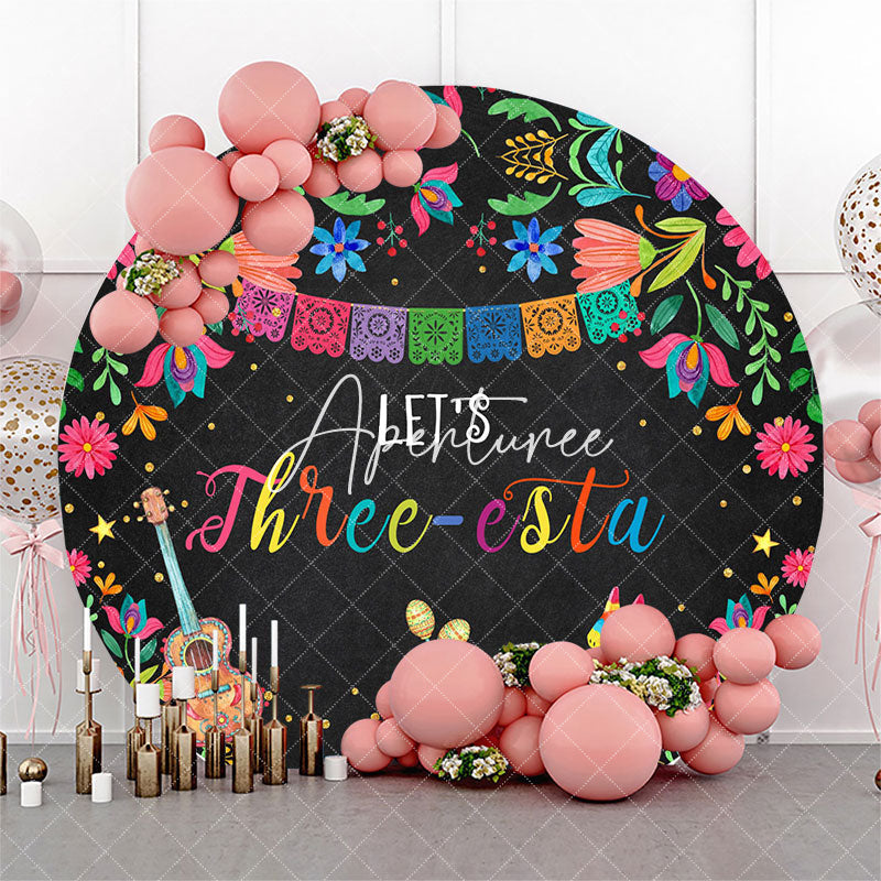 Aperturee - Aperturee Three Esta Colorful Floral Round Birthday Backdrop