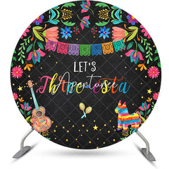 Aperturee - Aperturee Three Esta Colorful Floral Round Birthday Backdrop