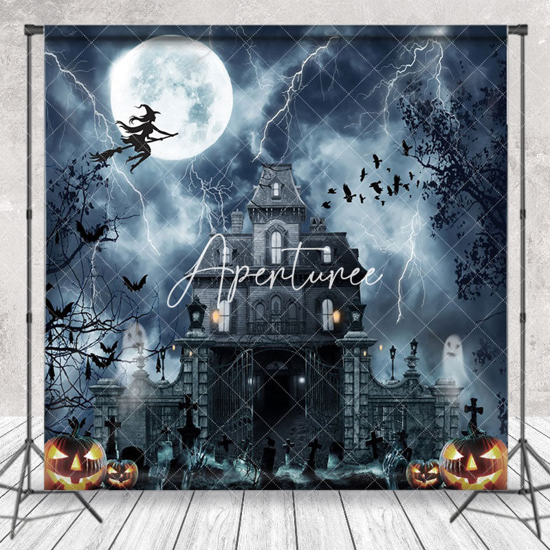 Aperturee - Aperturee Thunder Villa Witch Cemetery Scary Halloween Backdrop