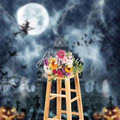 Aperturee - Aperturee Thunder Villa Witch Cemetery Scary Halloween Backdrop