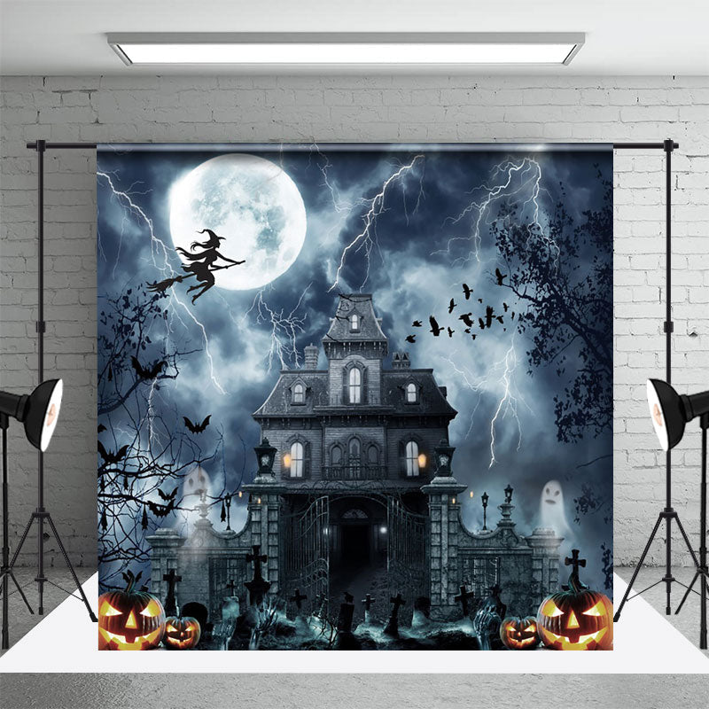 Aperturee - Aperturee Thunder Villa Witch Cemetery Scary Halloween Backdrop