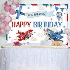 Aperturee - Aperturee Time Flies Airplane Cloud Birthday Backdrop For Boys