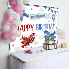 Aperturee - Aperturee Time Flies Airplane Cloud Birthday Backdrop For Boys