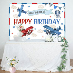 Aperturee - Aperturee Time Flies Airplane Cloud Birthday Backdrop For Boys