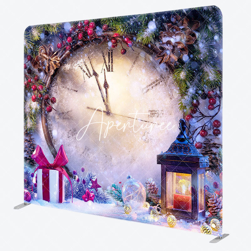 Aperturee - Aperturee Timepiece Snowy Plants Christmas Pillow Case Backdrop