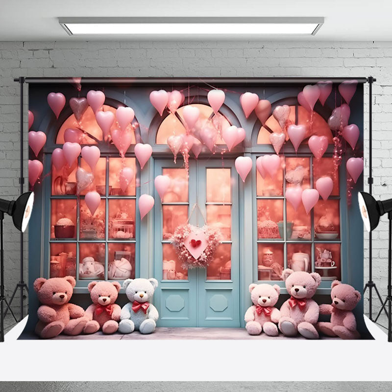 Aperturee - Aperturee Toy Store Bear Pink Hearts Valentines Day Backdrop